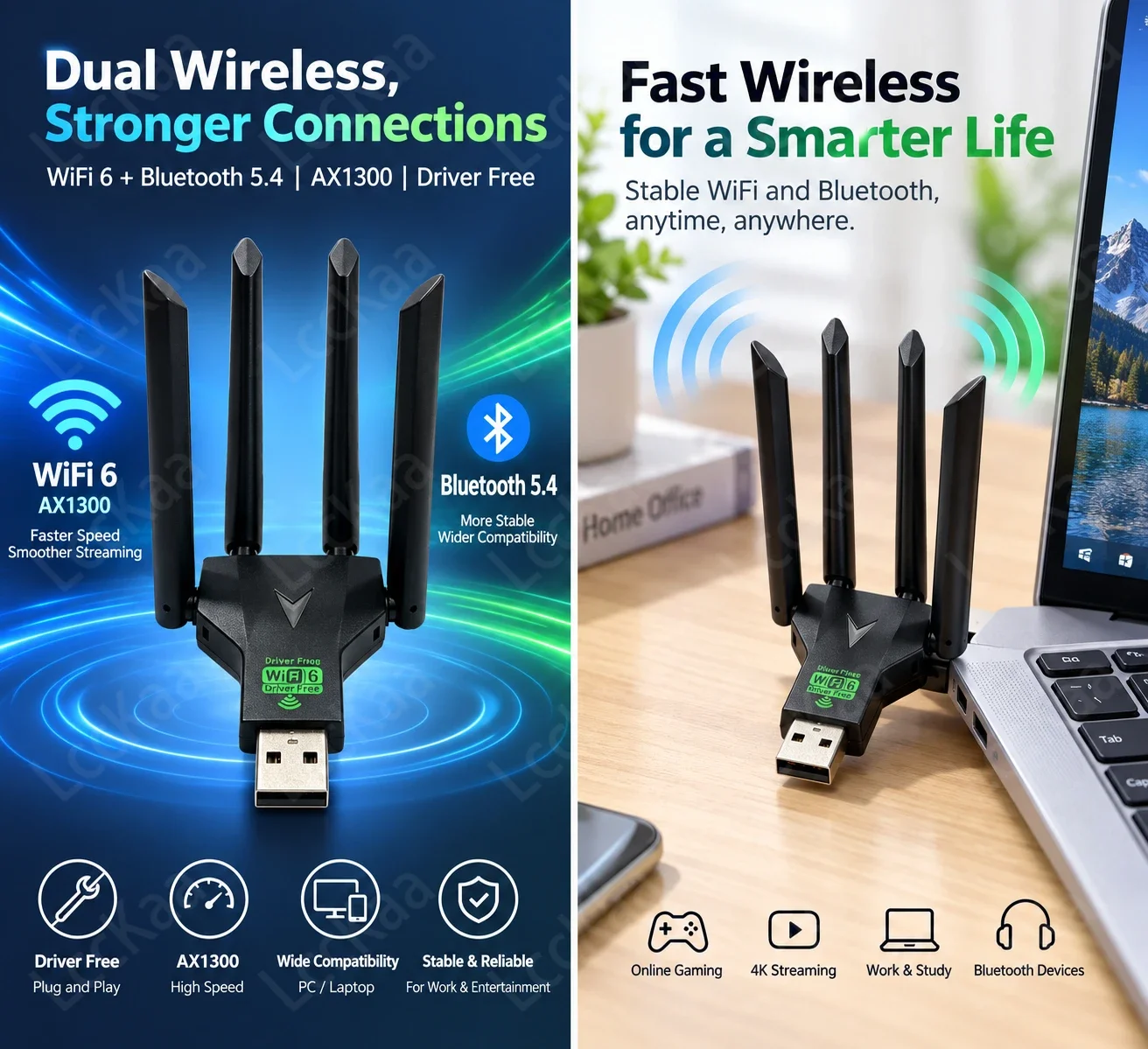AX1300 WiFi 6 Bluetooth 5.4 USB-Adapter Dual-Band 2,4G/5G 1300Mbps WLAN-Karte WiFi-Dongle für PC Laptop Treiberfrei – Detail 2