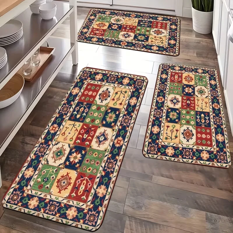 Lebendige geometrische Küchenmatten mit Bohemian-Print, maschinenwaschbare Fußmatten für Badezimmer, rutschfeste Matte, böhmische Küchenbodenmatte