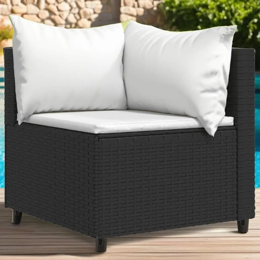 3-Piece Black Poly Rattan Patio Lounge Set with Cushions - Stylish Outdoor Furniture