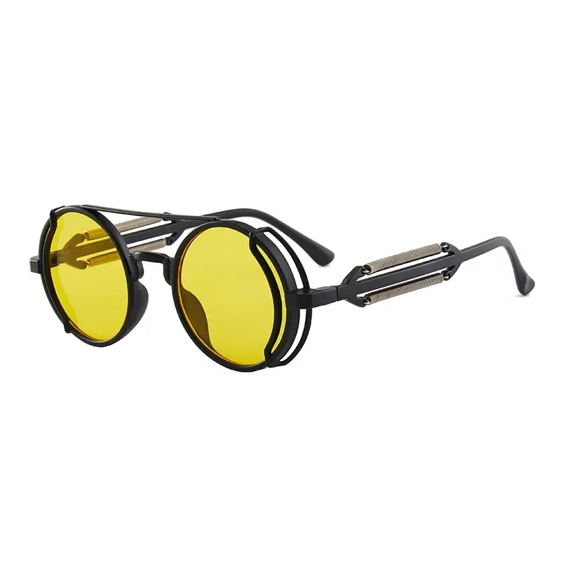 Moda Punk Rock Vintage okulary przeciwsłoneczne klasyczne markowe okulary przeciwsłoneczne Retro okrągłe skórzane boczne osłony okulary przeciwsłoneczne Steampunk