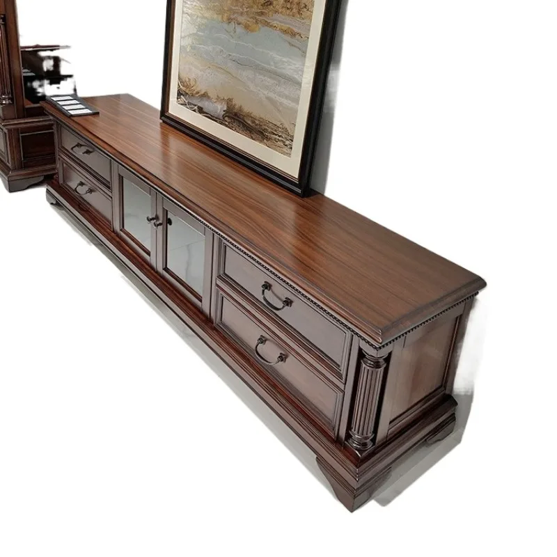 

American Country Black Walnut TV Cabinet Neoclassical Simple Living Room Combination Full Solid Wood Bedroom