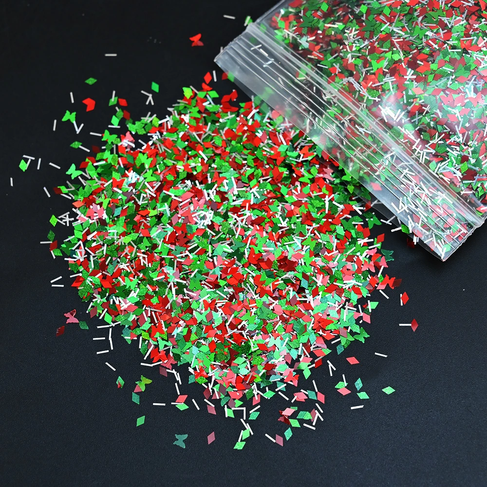 

50g/1Bag Christmas Nail Glitter Red/Green/White Flake Sequins Snowflake/Tree/Hexagon/Circle/Butterfly/Rhombus Manicure Sequins &