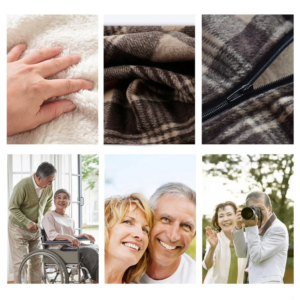 Wheelchair Half-pack Thermal Blanket Thickened Plus Size Double-layer Fabric With Hood Shoulder Waist Warmth For Elderly Care