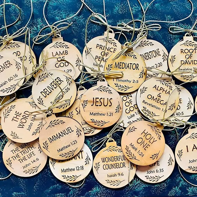 Jesus Name Ornament Names Of Jesus Christ Decorative Wooden Sign 12pcs Savior Name Christmas Tree Hanging Ornaments Home Decor