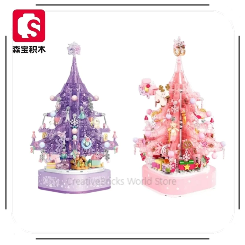 SEMBO Building Block Pink Crystal Christmas Tree Building Blocks  Light Music Box Assembly Bricks Toys for Girls Friendsgift
