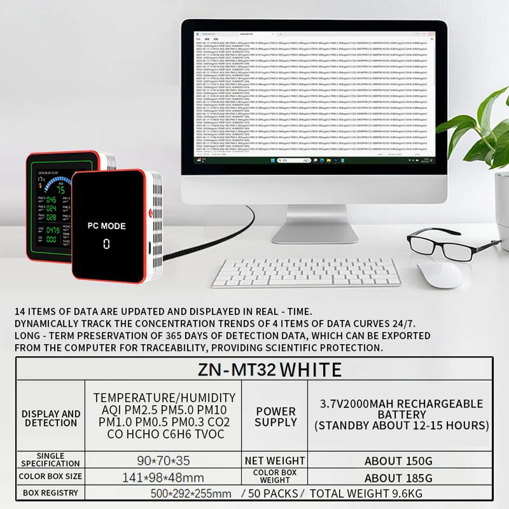متعددة الوظائف 18 في 1 CO2 متر الرقمية جهاز قياس درجة الحرارة والرطوبة ثاني أكسيد الكربون PM2.5 PM10 PM0.5 PM0.3 مراقبة جودة الهواء #5