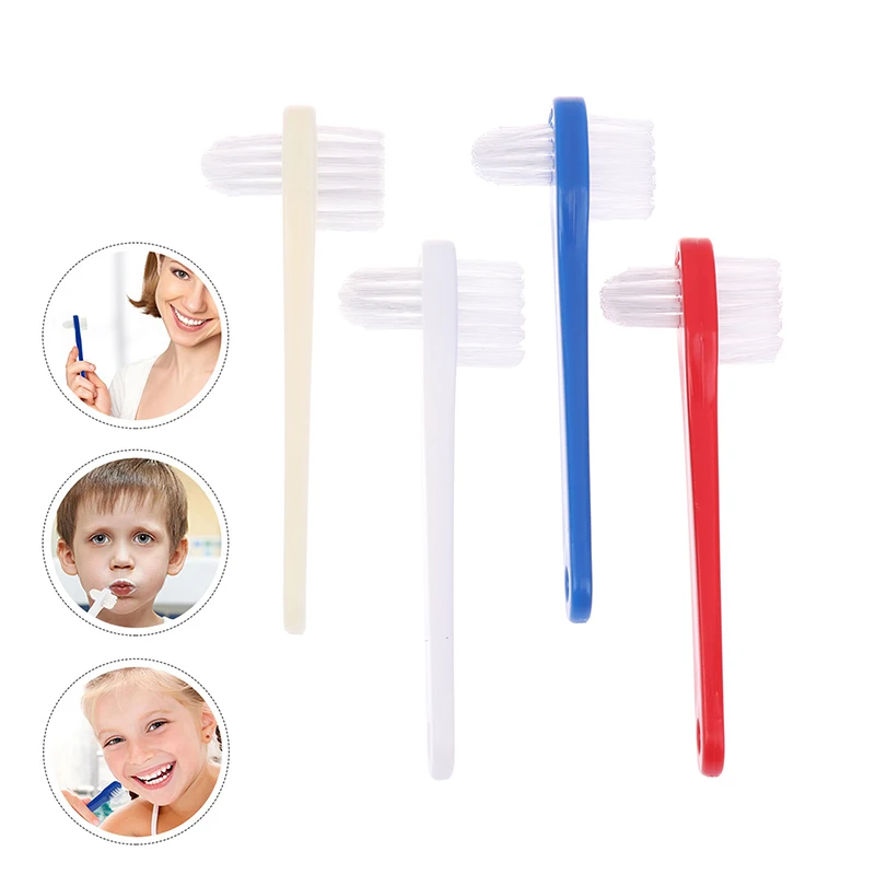 1 Pcs Double Head Toothbrush Manual Brush False Teeth Cleaner Portable Al Care Supply Denture Blue Red White Color