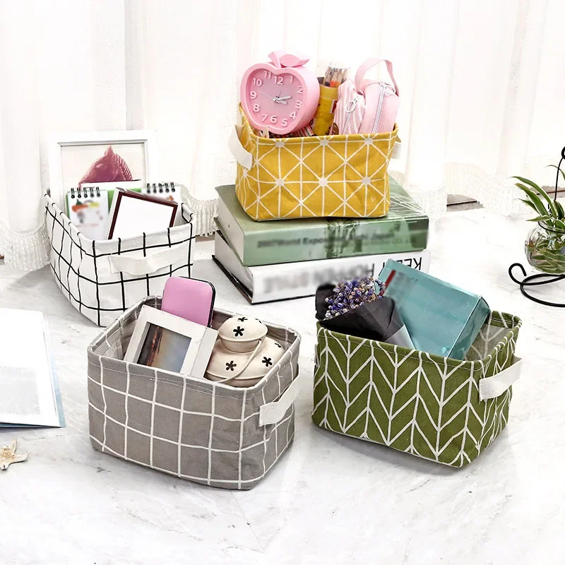 

Geometry Pattern Desk Storage Box Cotton Linen Organizer Basket Foldable Cosmetic Case Waterproof Coating For Sundries Toys Sock