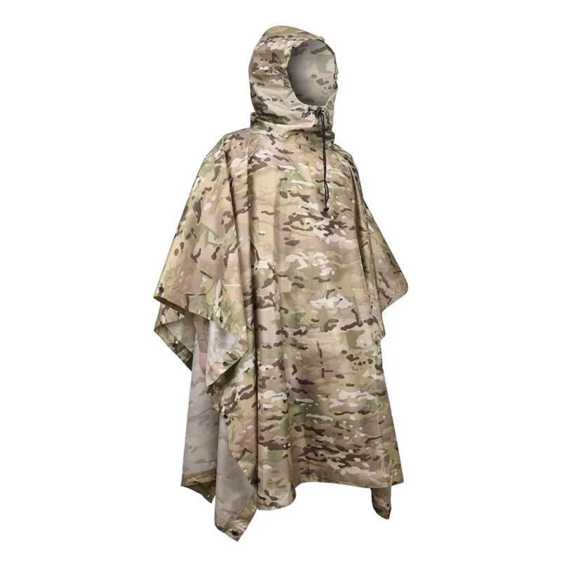 Men\'s multifunctional raincoat poncho camouflage cover camping hunting clothing refuge tent military emergency raincoat