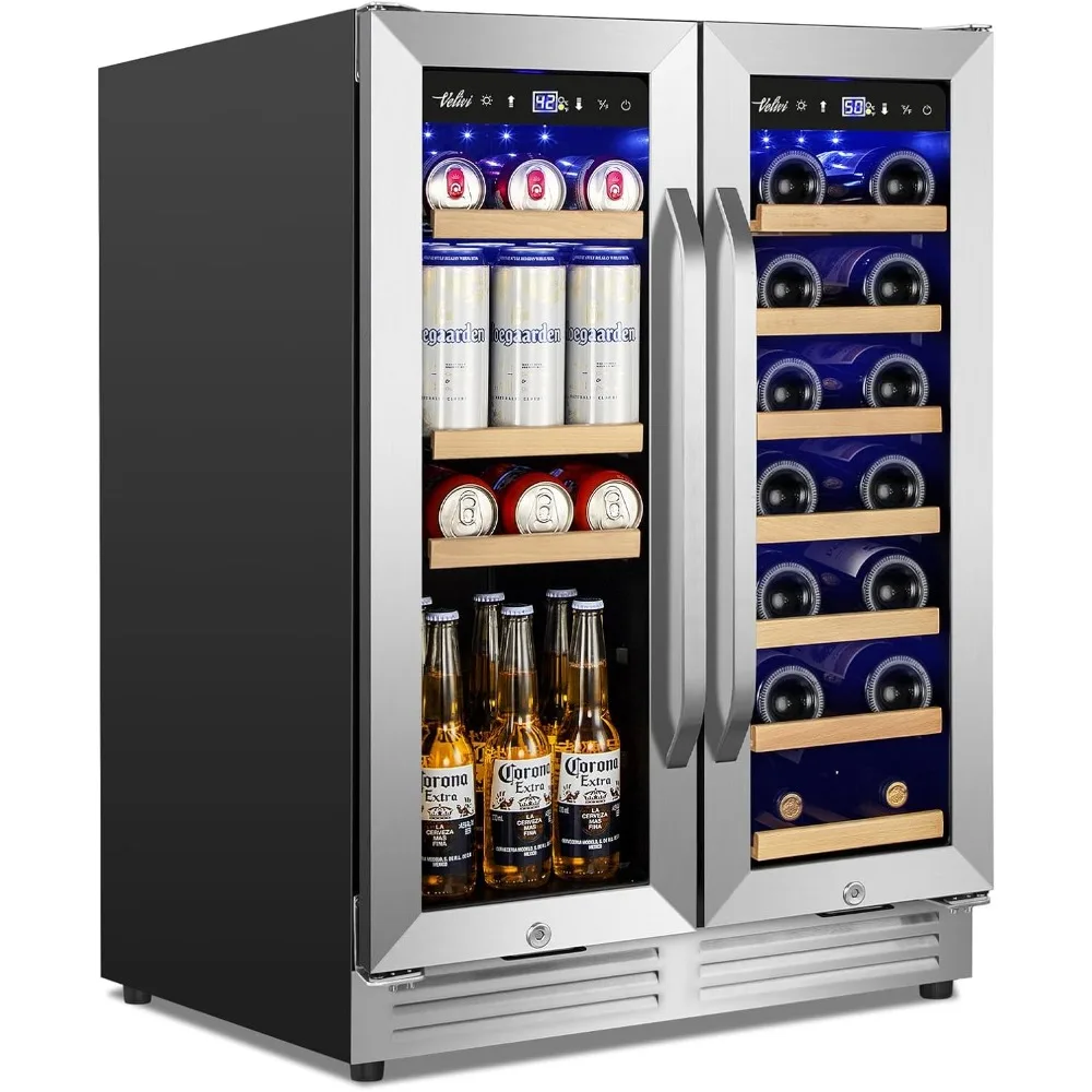 

Under Counter, 24 Inch Beverage Fridge Dual Zone with Glass Door, Freestanding & Built In Beverage Cooler with Increase