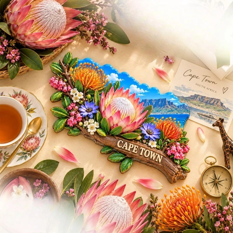 Cape Town King Protea Fridge Magnet - Artistic 3D Wooden Souvenir Unique South African Gift for Travel & Rustic Decor