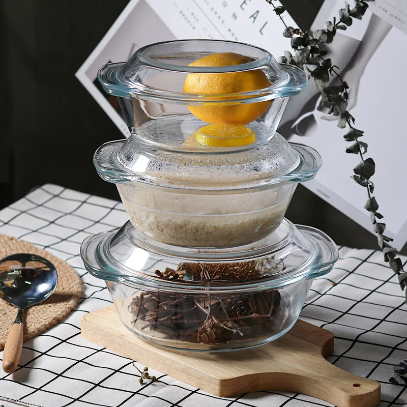 

Safe High Borosilicate Glass Bakeware Pot Cookware Casserole Clear Glass Cooking Pot Custom Glass Casserole with Lid