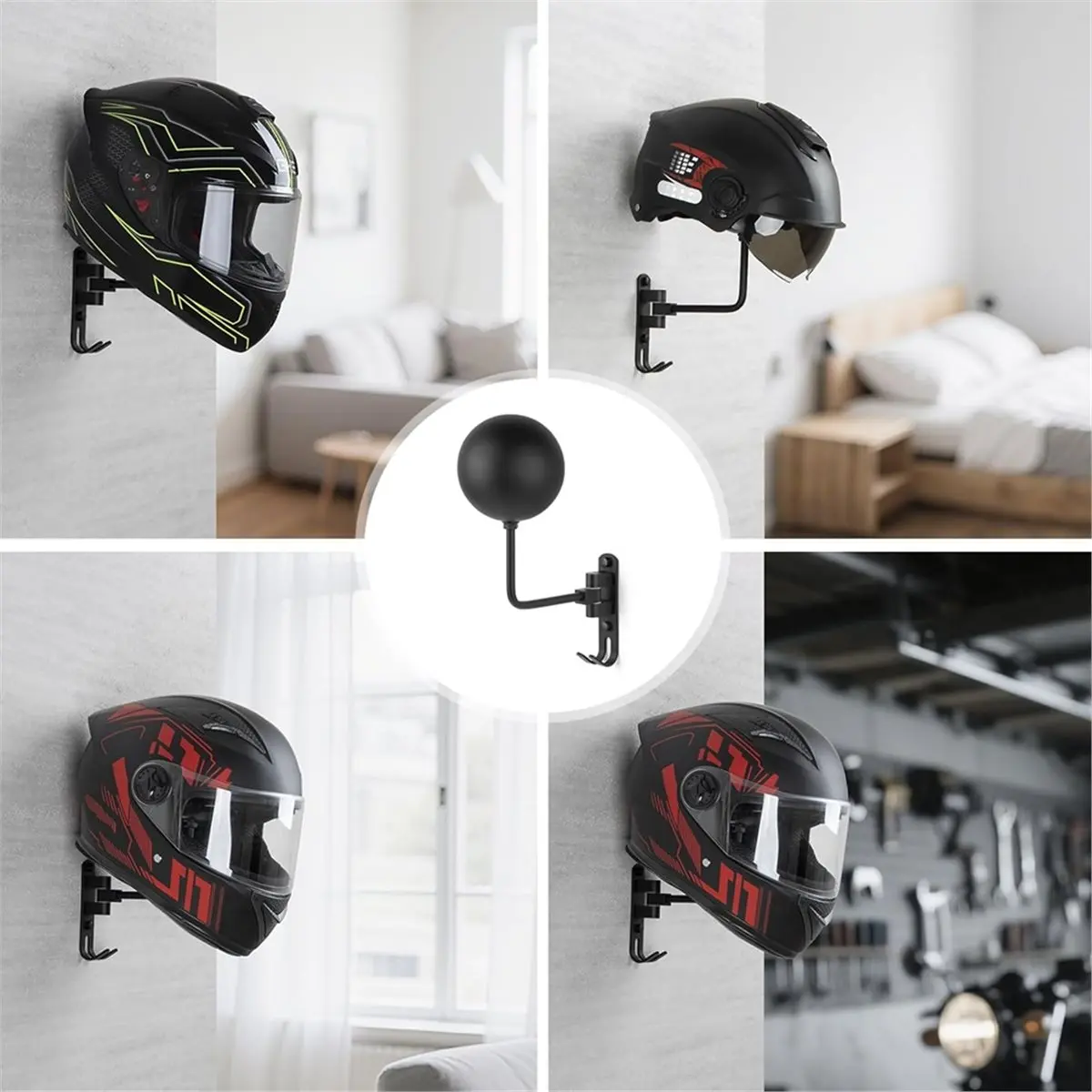 A67T NEW Helmet Holder Wall Mount -3 Pack 180° Rotation Helmet Hanger for Motorcycle Bike Racing Outerwear Sports Gear Display