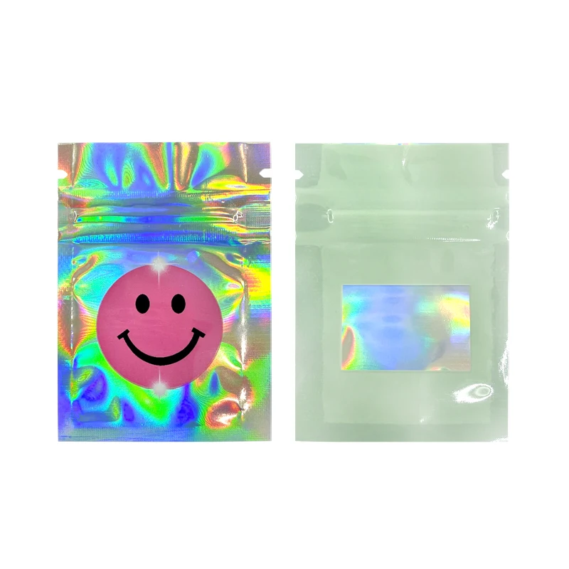 

Mini Zip Bag Small Zipper Plastic Bag Laser Pouch Zip Lock Pouch Small Packaging Customized Cookie Cigar Bags With Clear Window