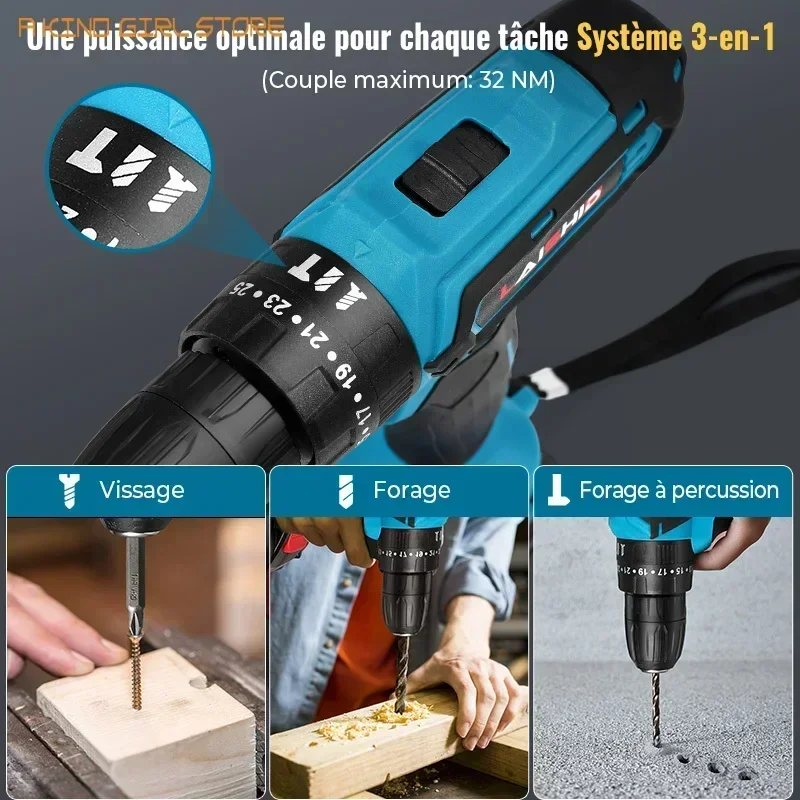 28V Cordless Impact Drill High-power Rechargeable Electric Drill Lithium Battery 1350rpm Speed Multifunctional  Screwdriver