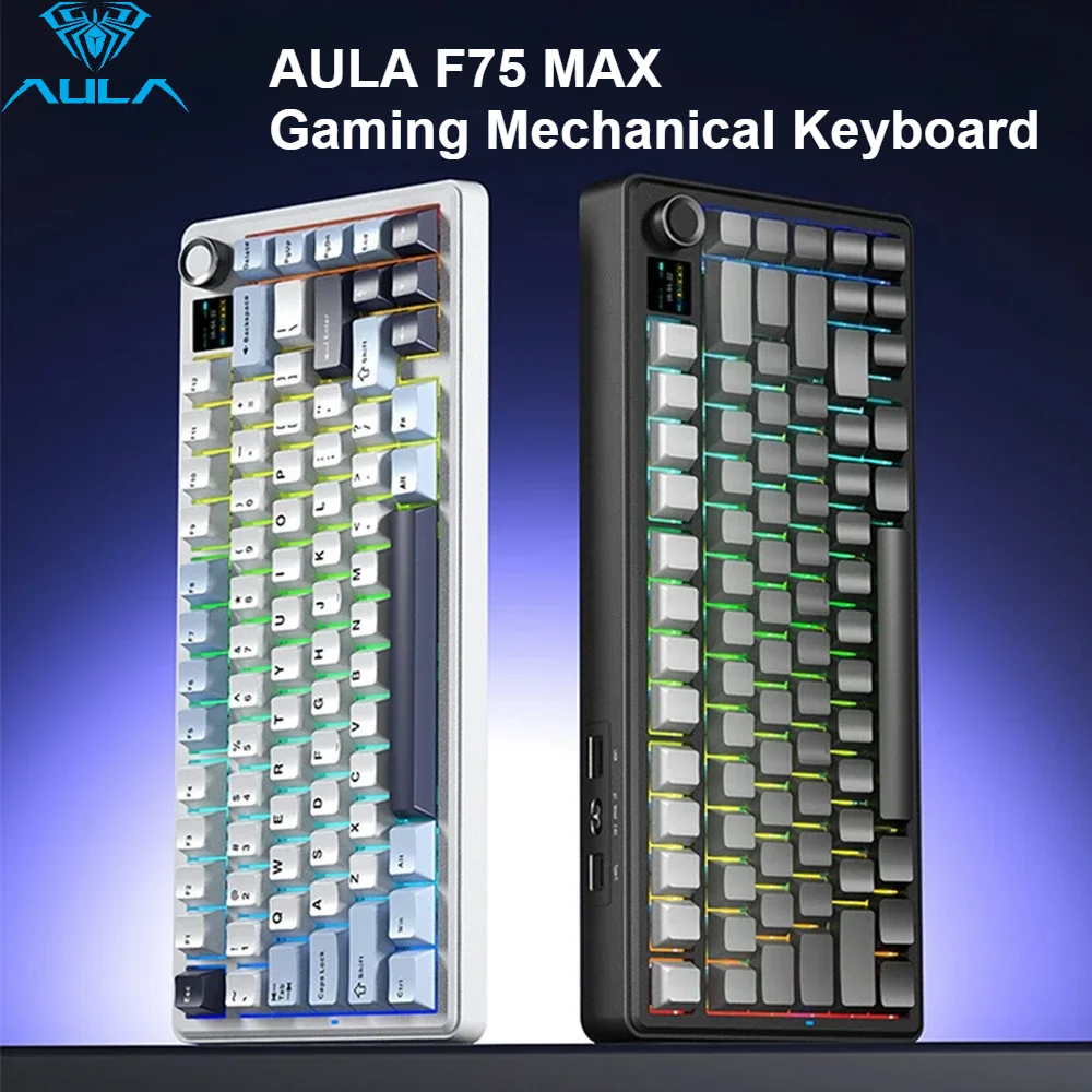 AULA F75 MAX Gaming Mechanical Keyboard RGB PBT Keycap 2.4G Wireless BT/Wired Hot-Swap Office Keyboard with TFT Screen