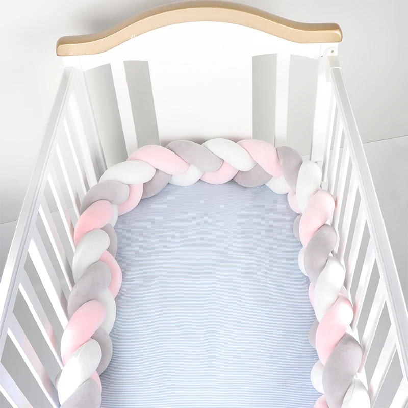 100cm Crib Bumper Baby Bed Fence Children Pillow Bumper Three Twisted Infant Crib Fence Cotton Cushion Kids Room Bedding Decor