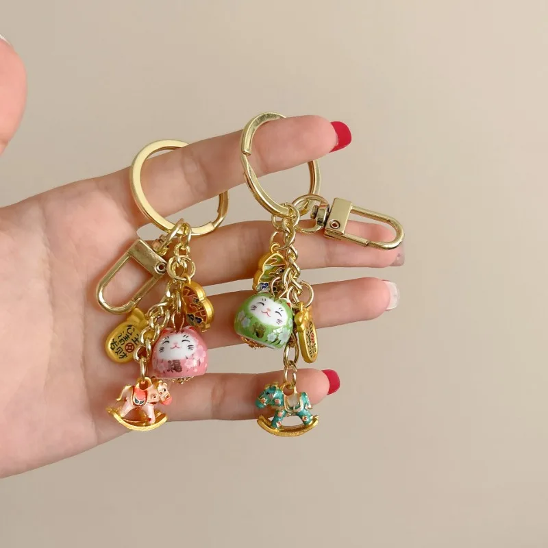 Classical Ceramic Lucky Cat Keychain With Wealth Blessing Cute DIY Pendant For Fortune Decor For Phone Bag Creative Animal Gift