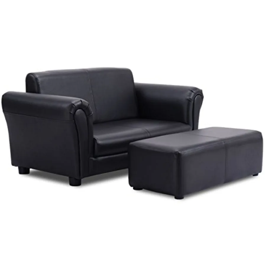 

Couch with Footstool 2 in 1 Double Seat 's Sofa w/PU Leather Surface Armrest Chair Lounge Soft Sofa for Preschool Bedroom Room