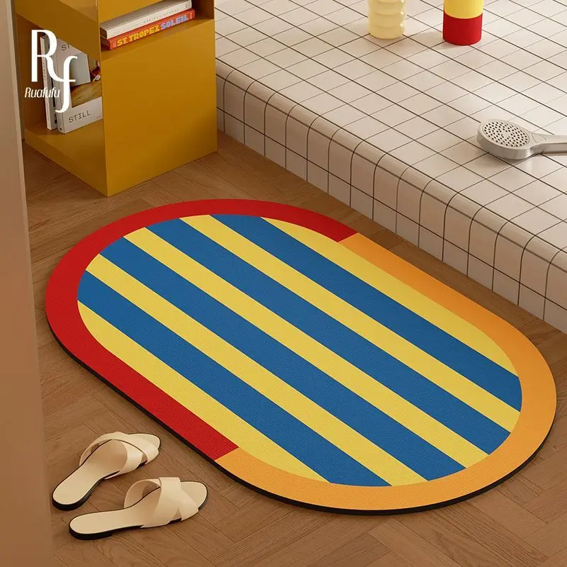 Contrast color striped bathroom floor mat toilet door foot mat ins advanced sense diatom mud carpet bathroom bathroom