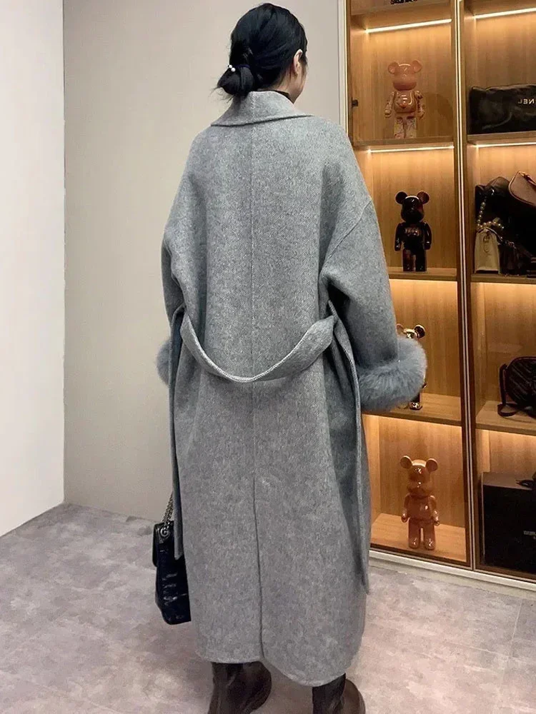 2025 Fluffy Faux Women's Outwear New Winter Overcoat Coats Female Fur Feather Warm Lace-Up Fashion Loose Patchwork Jackets