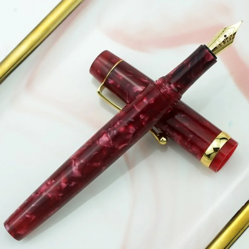 Pluma estilográfica roja acrílica A+ Jinhao, hermosa pluma de tinta con convertidor EF/F/bolígrafo doblado