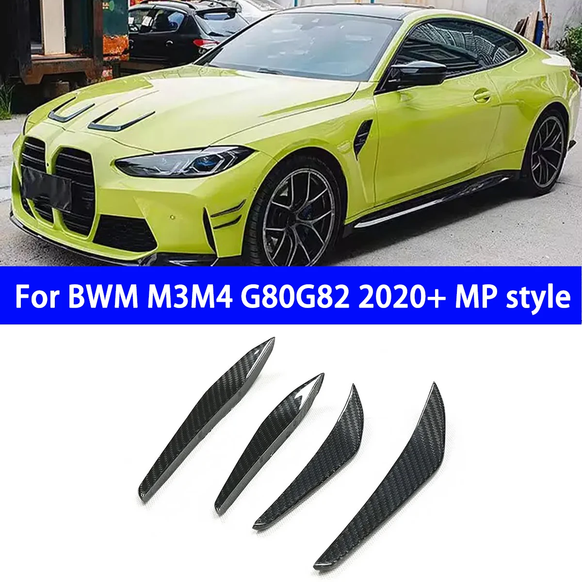 

For BMW New M3 M4 G80/G82/G83 2020+ MP STYLY Real Dry Carbon Fiber Decoration Front Bumper Air Vent Front Bumper Wind Knife For