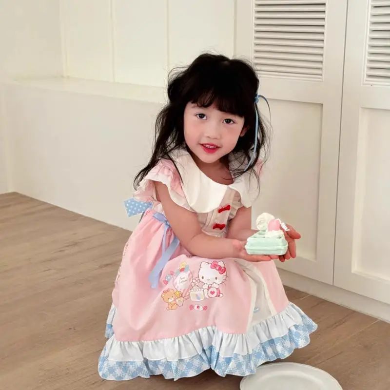 سانريو مرحبا كيتي الأطفال فستان الأميرة Kawaii فتاة فستان دمية تنورة الصيف الاطفال الكرتون أنيمي Bowknot الطباعة Longuette جديد