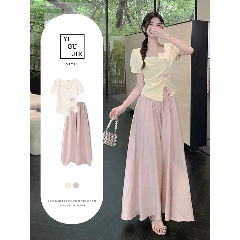 

Dopamine Summer Outfit Set Women's Short Sleeve T-Shirt And Skirt Two-Piece Set Age-Defying Elegant Fashion Student Stre...