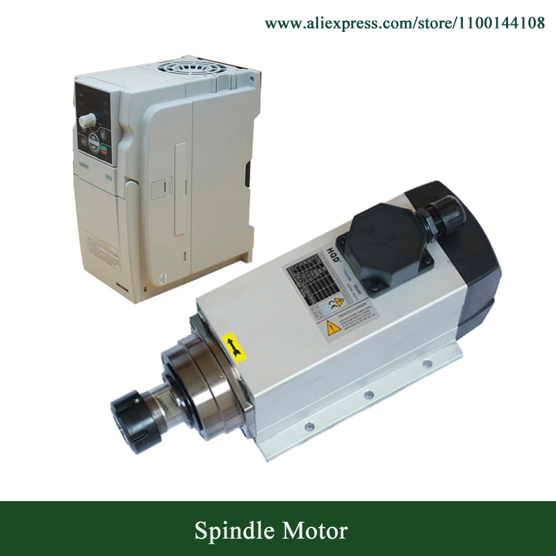 GDF60-18Z/4.5 HQD 4.5kw 18000RPM Sqaure Shape Air Cooled Flange Spindle Motor 4pcs Ceramic Bearing + 5.5kw VFD Inverter