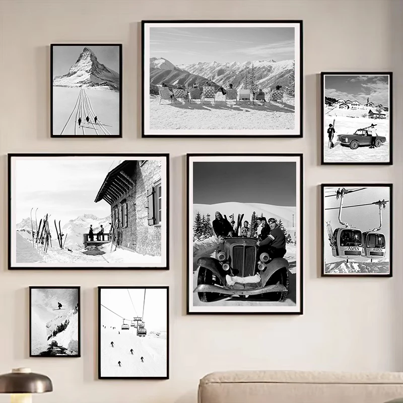 Affiche Toile Vintage Sports D’Hiver – Ski Et Montagne Neigeuse 70x50 Cm, Décoration Murale Sans Cadre
