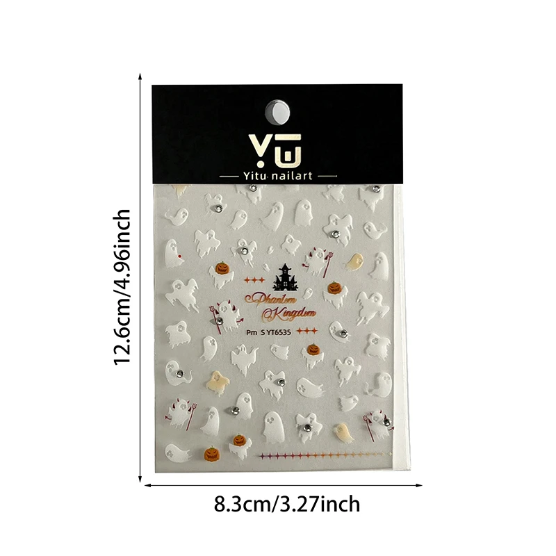 1 Sheet Halloween White Flutter Ghost Nail Stickers For Manicure DIY Charms Pumpkin Self Adhesive Women Home DIY Nail Decals