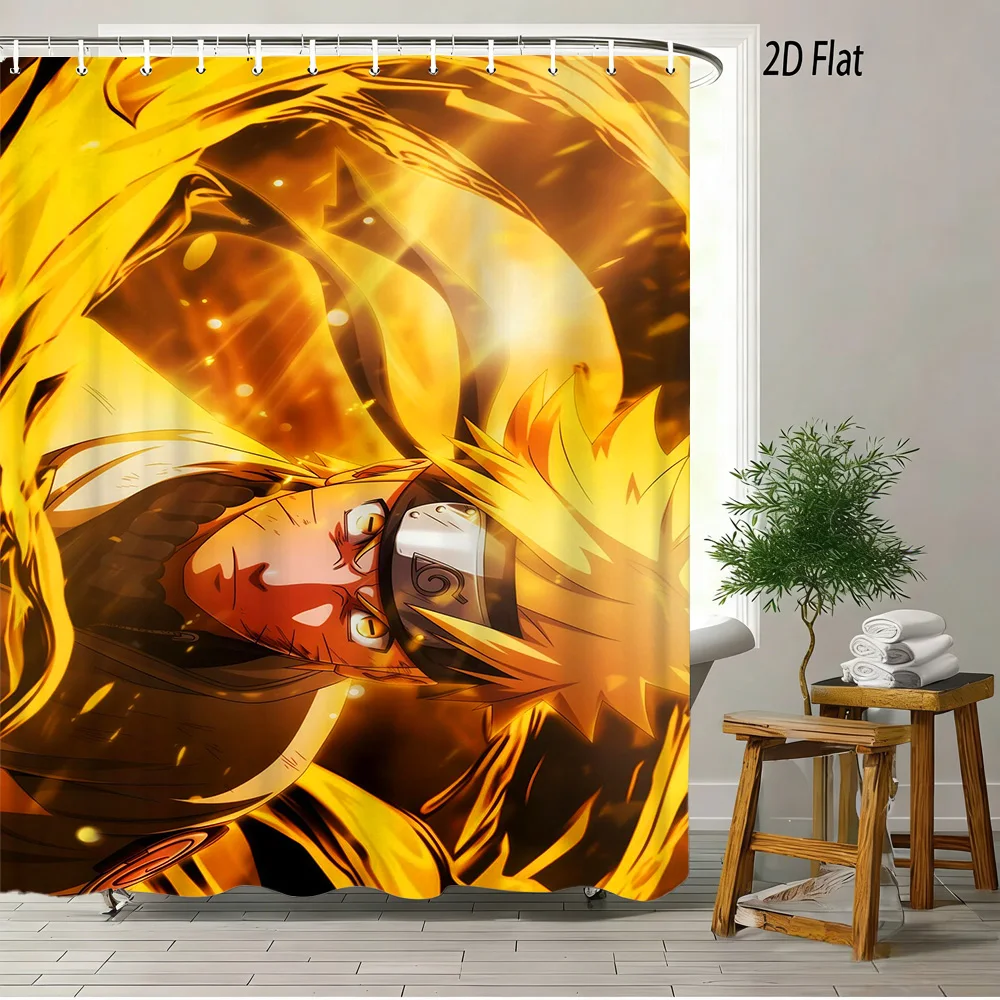 

2D плоская водонепроницаемая шторка для душа с принтом Наруто Узумаки в режиме девятихвостой чакры для декора ванной комнаты