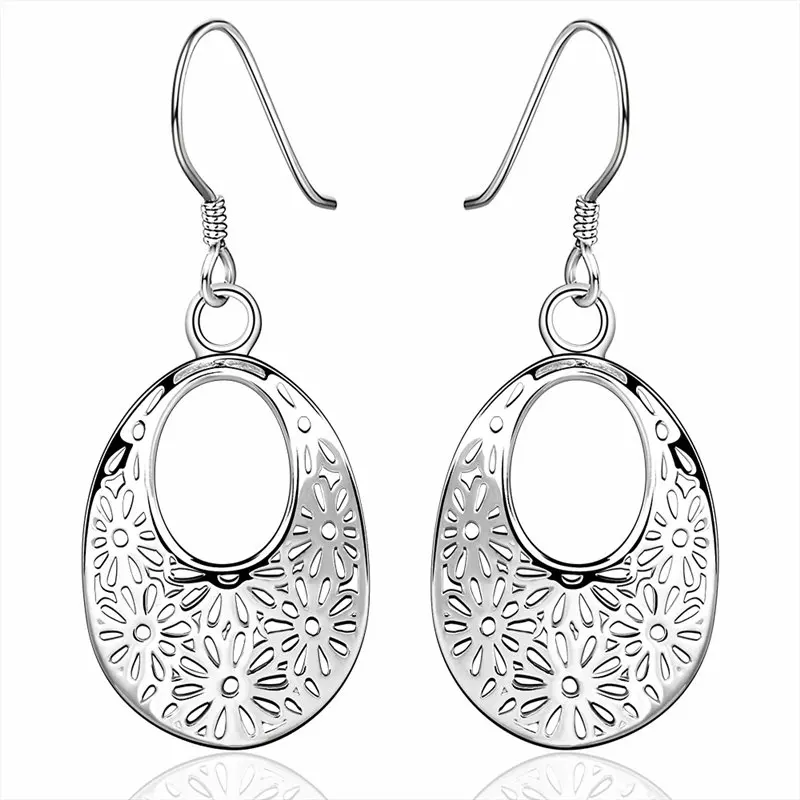 

New 925 Sterling Silver 42MM Exquisite Oval Women Earrings For Fashion Charm Wedding Gift Party Jewelry Wholesale