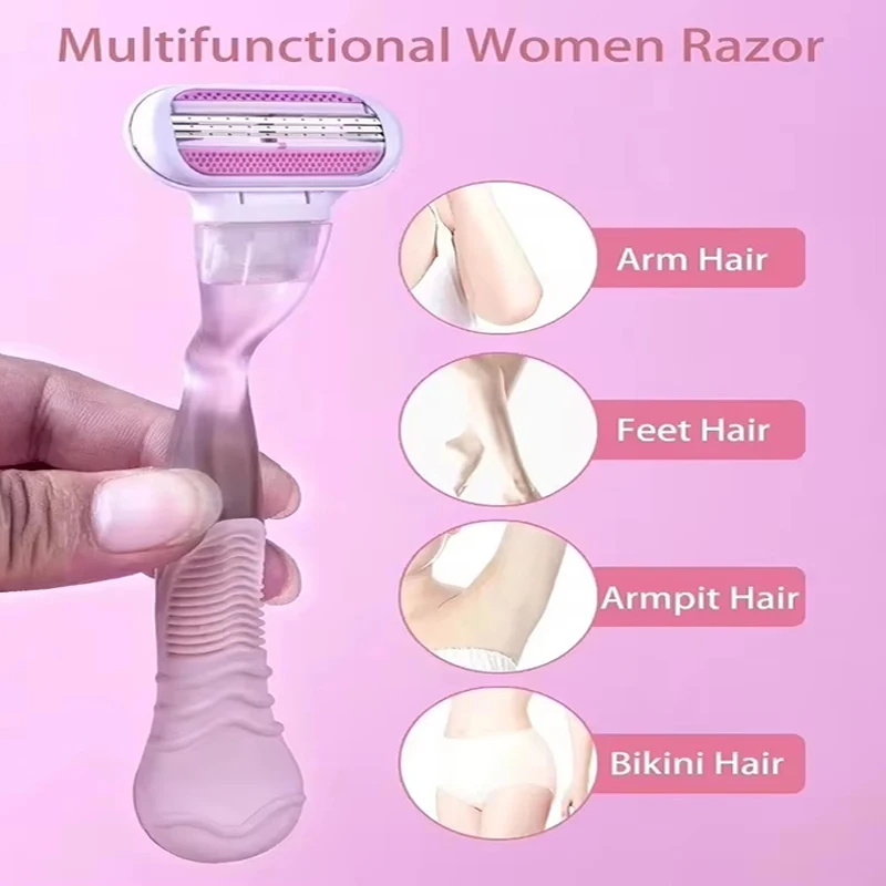 Stainless Steel Women's Razor Hair Trimmer Shaver Facial RazorWith Safety Cover, 2/4 Blade Refills And 1 Knife Handle