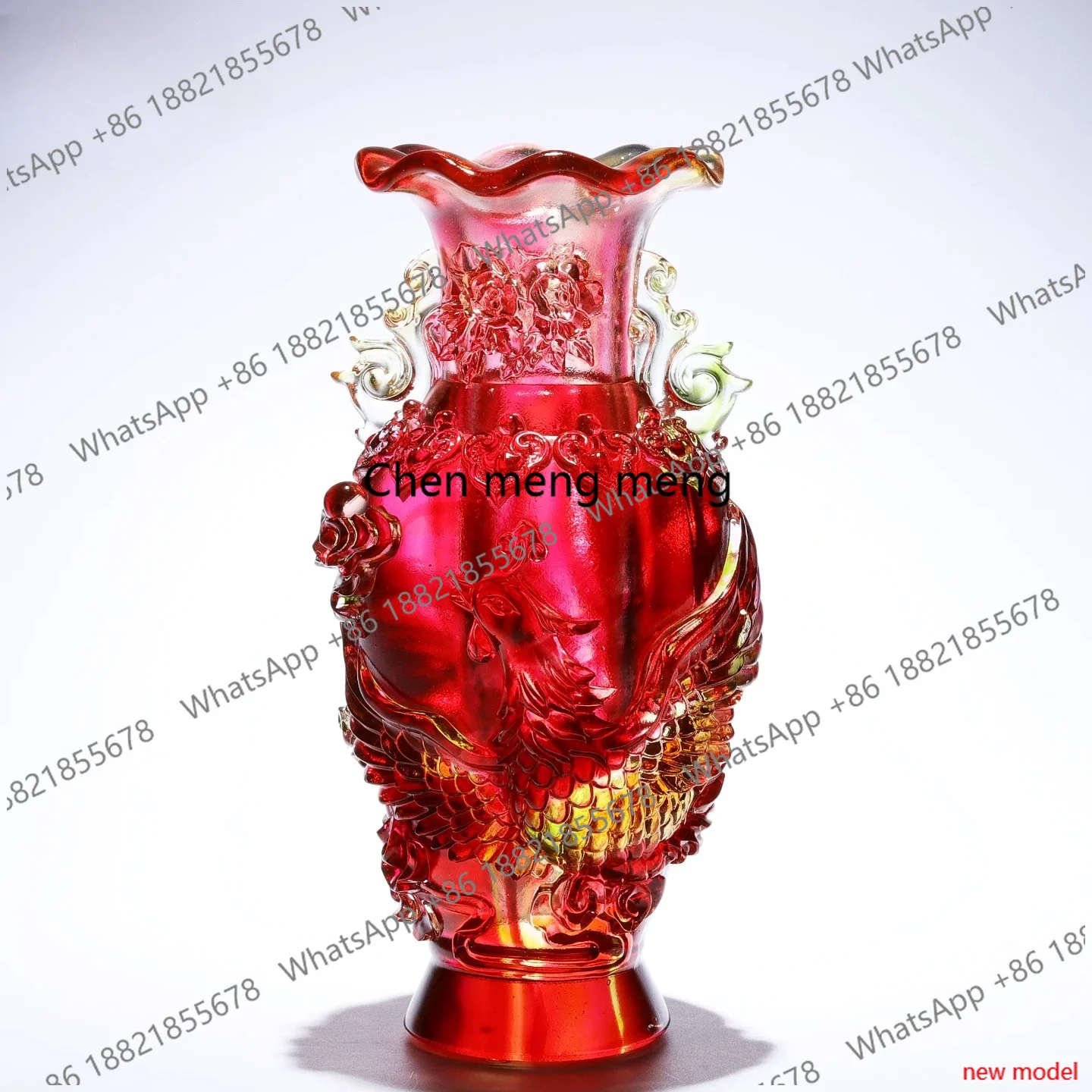 h178Chinese ancient glazed dragon and phoenix vase ornament,a pair of living room flower arrangementsand a wedding gift for frie