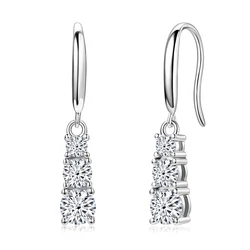 IOGOU Full D Color Moissanite Dangel Hook Earrings for Women Original 925 Sterling Silver 5mm&4mm&3mm 3-Stone Diamond Earrings