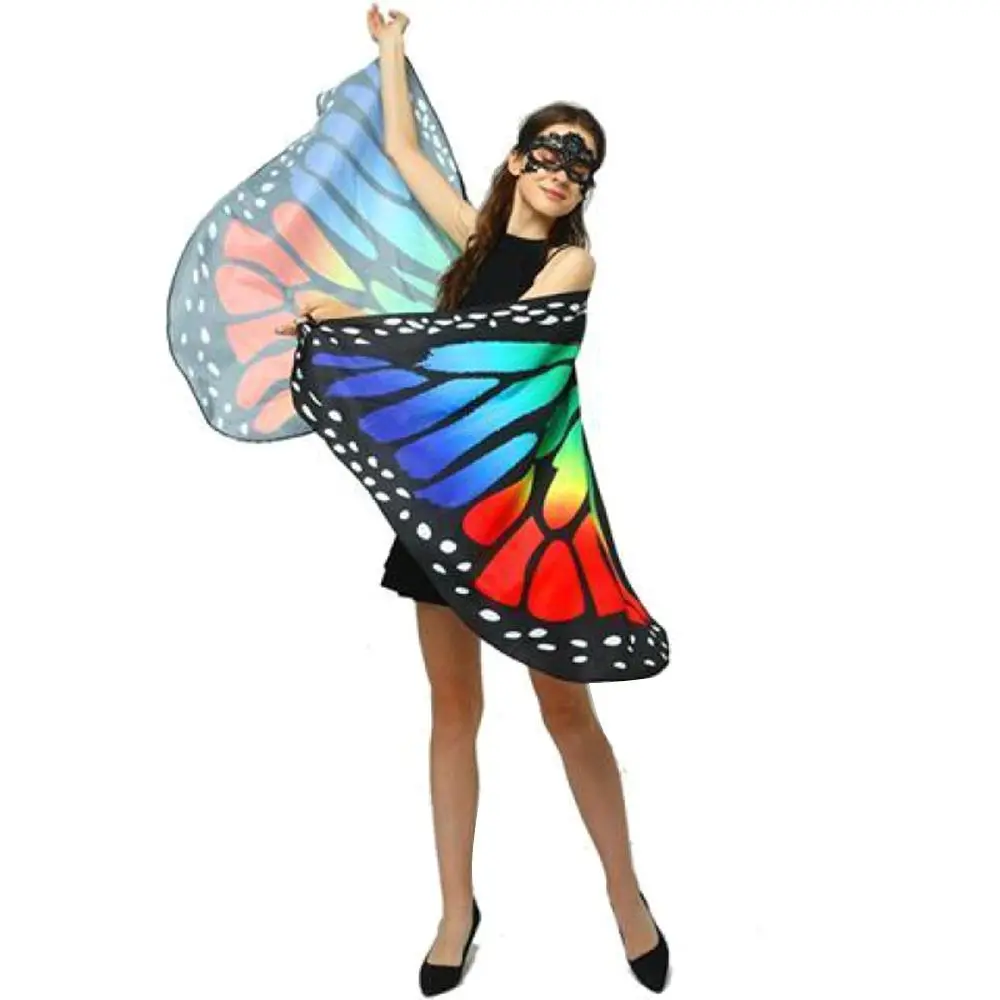 Women\'s Butterfly Wings Polyester Butterfly Cape for Stage Dress-up Shawl Cloak Fancy Dress Costume Cosplay Accessory Rave Dress