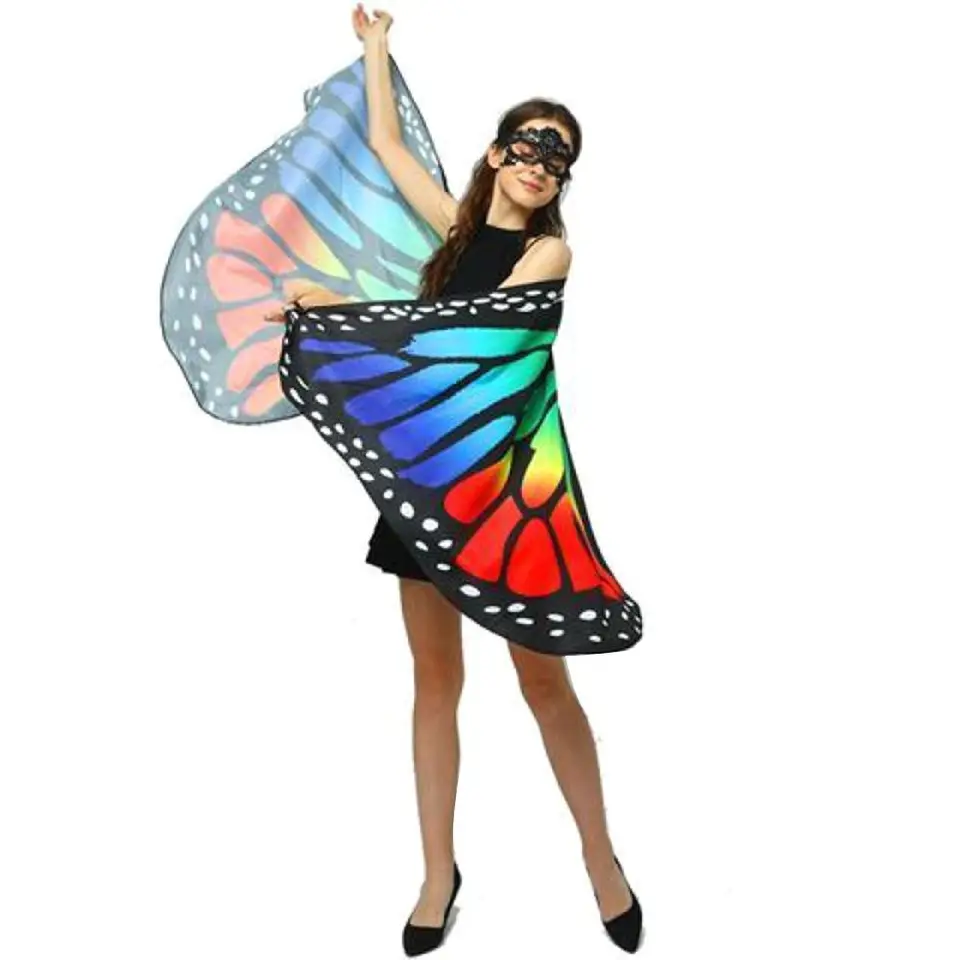 Capa De Alas De Mariposa Para Mujer – Poncho De Poliéster Multicolor De 150x70 Cm, Ideal Para Carnaval, Halloween O Fiestas De Disfraces