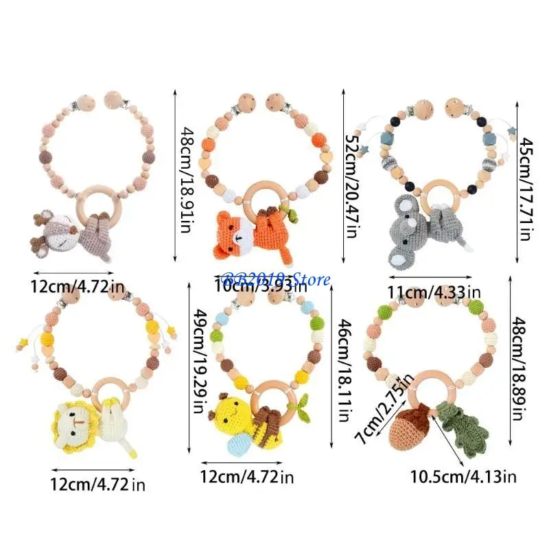Q0KB Cartoon zwierząt ręcznie robiona zabawka dla niemowląt uspokoić grzechotka ręcznie robiona na szydełku zabawka