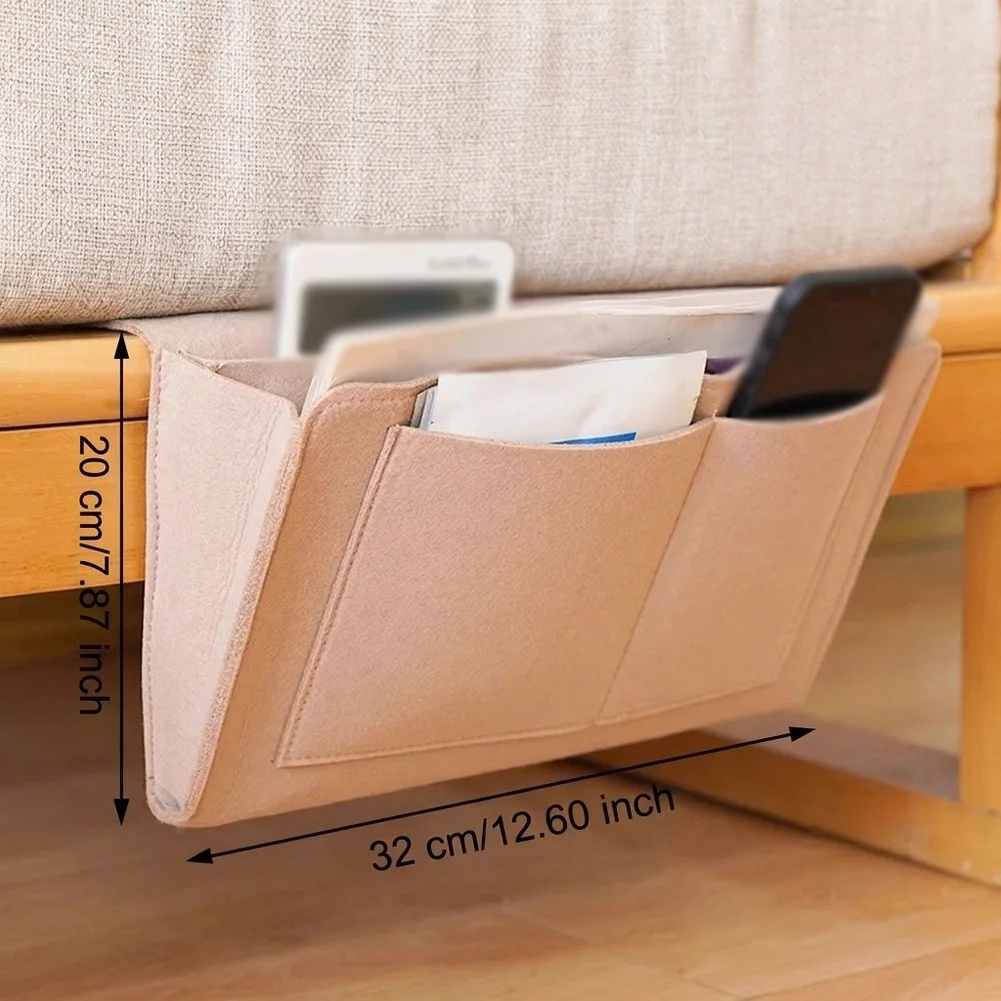 Felt Hanging Bag for Bedside Storage Holds Everyday Essentials While Maintaining Clean Minimalist Bedroom Aesthetic