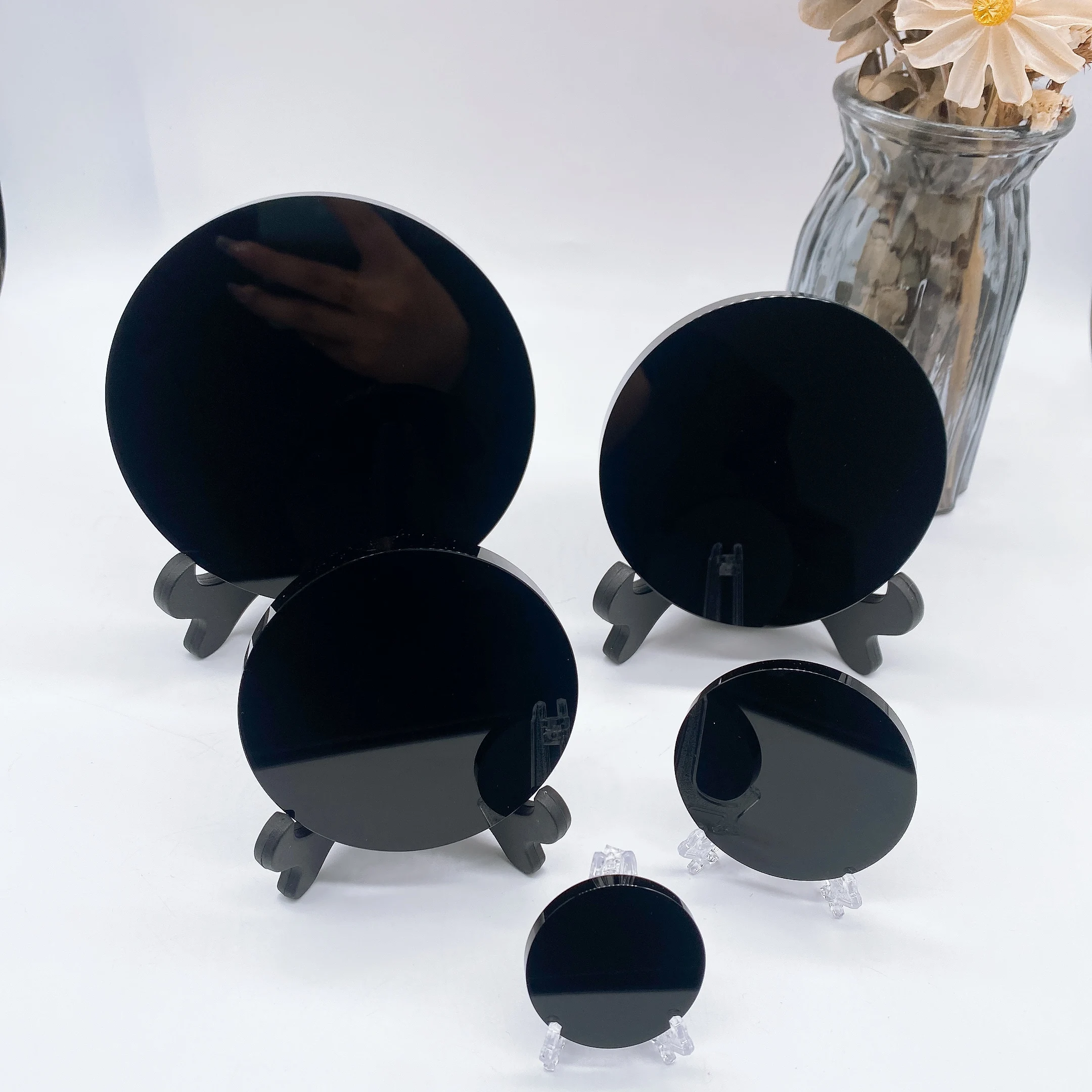 Natural Black Obsidian Circle Disk Round Plate Scrying Mirror Crystal Quartz Magic Witchcraft Stone Healing Home Office Decor