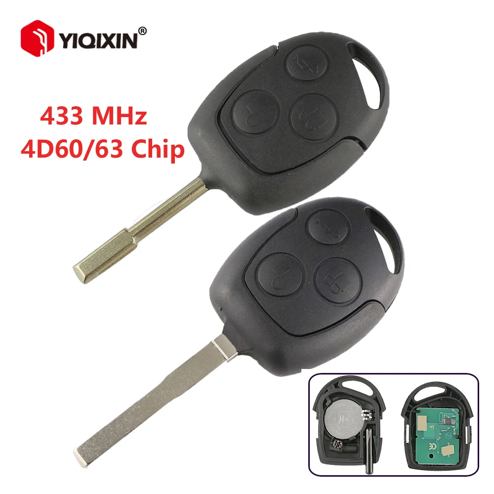 YIQIXIN For Ford Mondeo Focus Fusion Fiesta Galaxy C-Max S-Max 3 Transit MK2 MK5 MK7 315Mhz 433MHz 4D60 4D63 Chip Remote Car Key