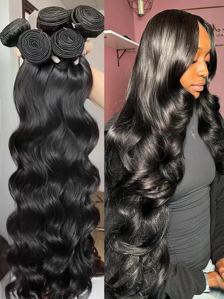 Extensión de cabello brasileño 100% humano Body Wave de 30 40 pulgadas, tejido suelto, 3 4 paquetes, negro natural virgen, crochet Tissage Remy