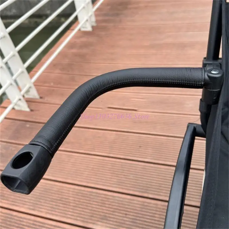 R6FD Kinderwagen-Armlehne, schwarzer PU-Leder-Handlauf, vorderer abnehmbare Kinderwagen-Ersatz-Stoßstangenstange – Detail 4