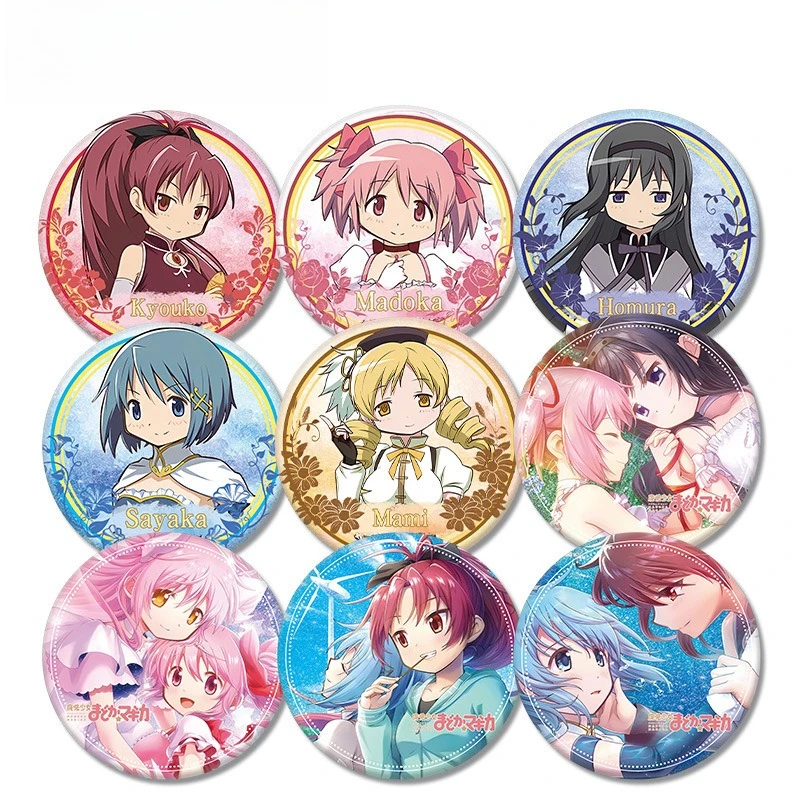 Figuras de chica mágica de Anime Kaname Madoka, 58mm, insignia de doble Flash, broche acrílico, accesorio de joyería, regalo, decoración de soporte para ventilador