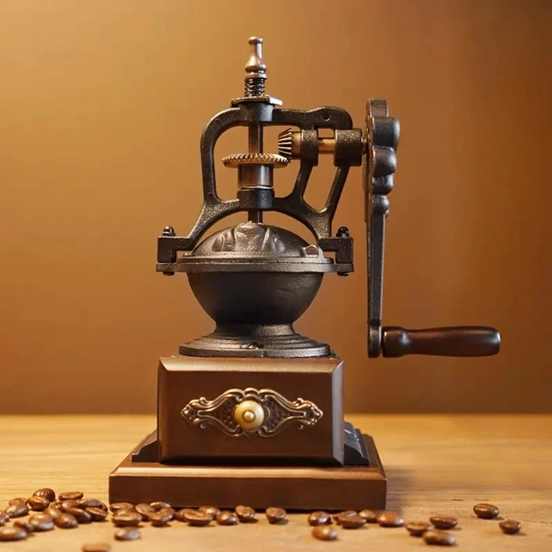 Delicate hand-cranked coffee beans, high-end retro manual coffee machine