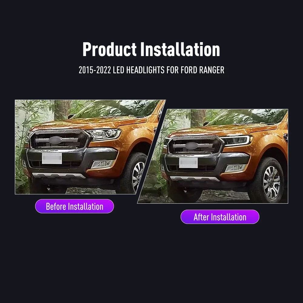 

2PCs Car Styling Head Lamp for Ford Ranger 2015-2022 LED Headlight DRL Daytime Running Lights Signal Lamps Auto Accessories