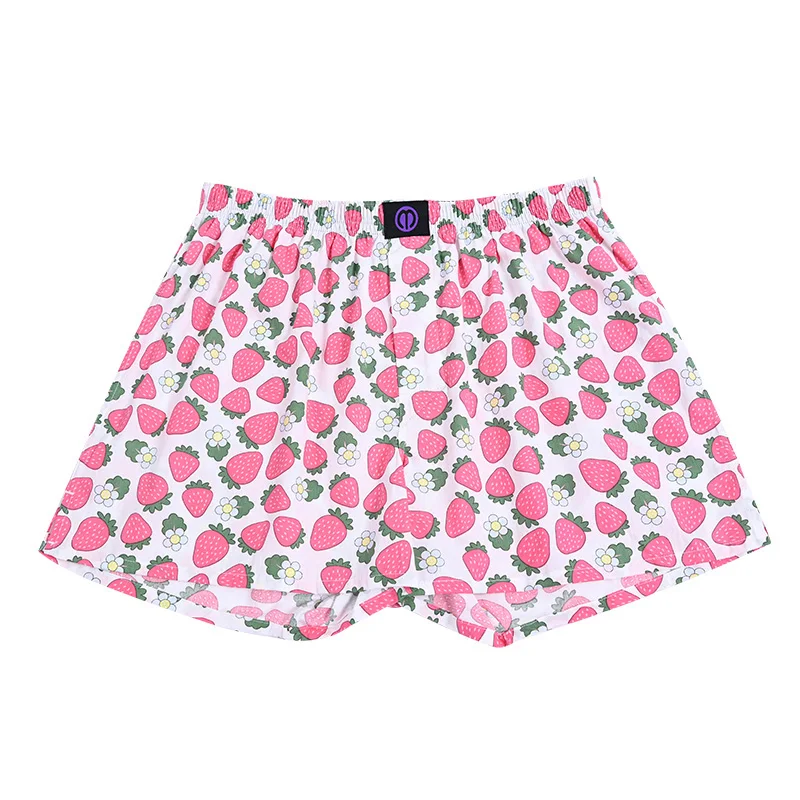 Pure Cotton Panties Pink Strawberry For Men And Women Pattern Comfortable Breathable Shorts For Home Leisure