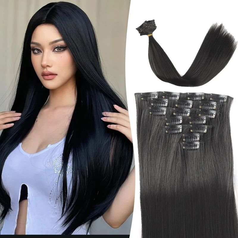 

MSTN Synthetic 22 Inch Hair Extensions One Piece Seven Piece Hair Extensions 16 Clips Straight High Temperature Fiber Hairpieces